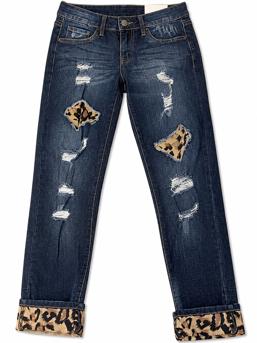 Kancan Leopard Cuff Distressed Skinny Jeans Size 11/29